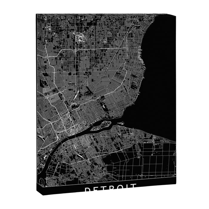 Detroit Black Map Canvas Print Gallery Image 1