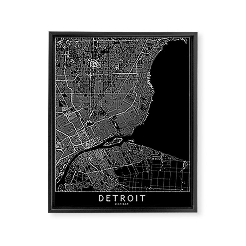 Detroit Black Map Framed Canvas Print Gallery Image 6