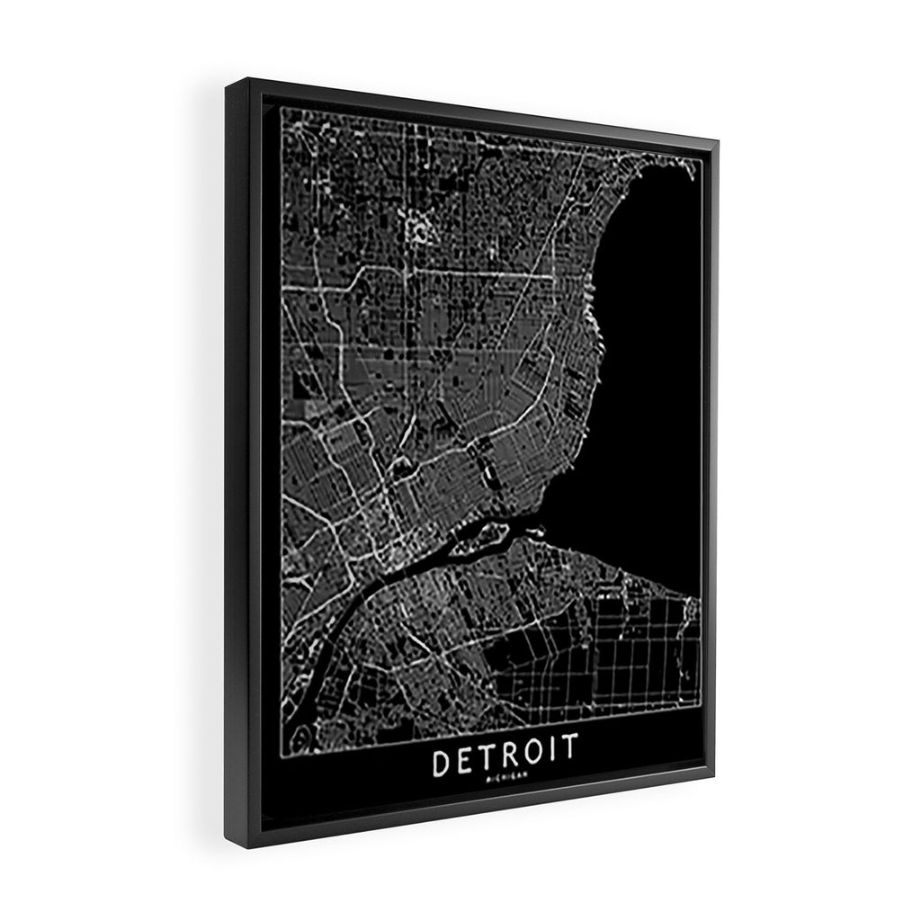 Detroit Black Map Framed Canvas Print Gallery Image 2