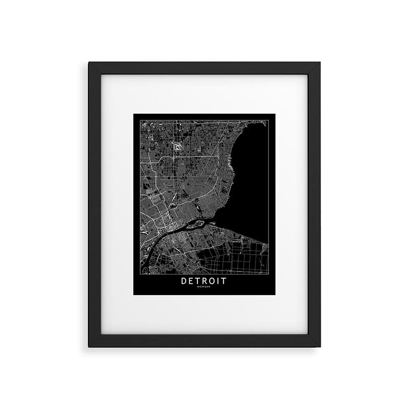 Detroit Black Map Framed Art Print Gallery Image 5