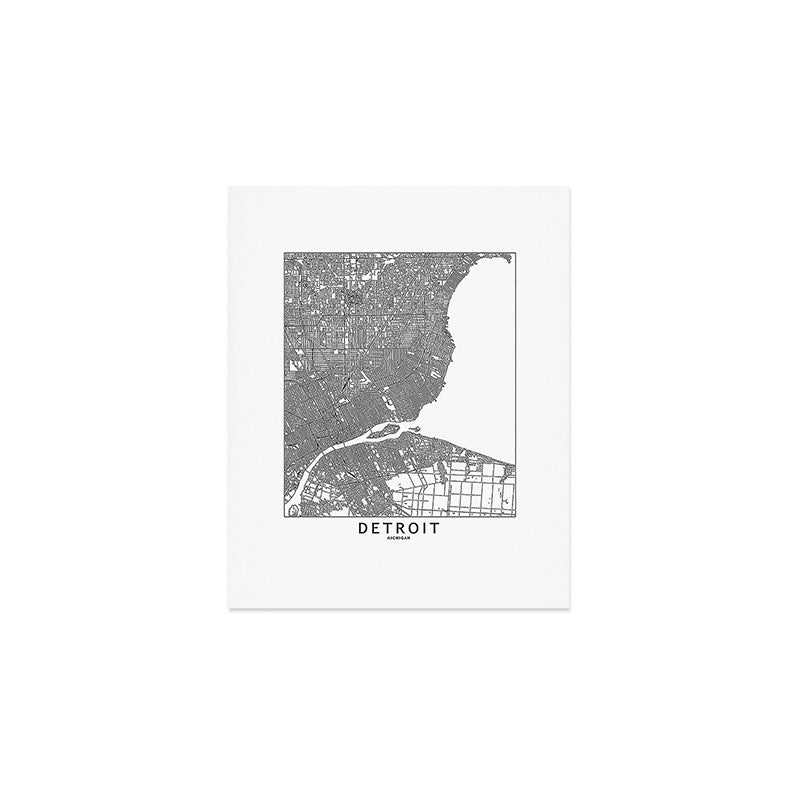Detroit White Map Art Print Gallery Image 1