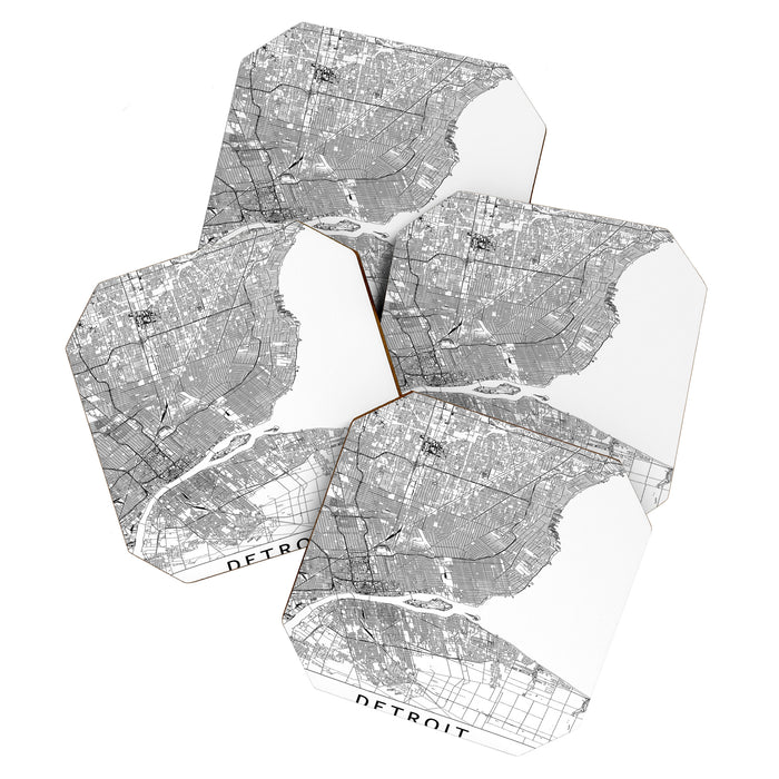 Detroit White Map Coaster Gallery Image 1