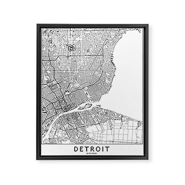 Detroit White Map Framed Canvas Print Gallery Image 1
