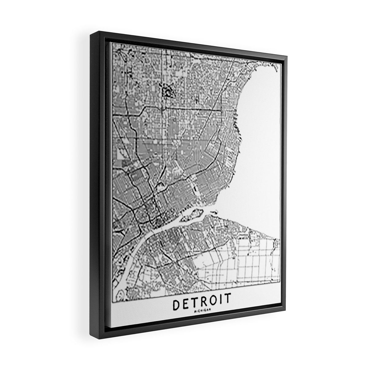 Detroit White Map Framed Canvas Print Gallery Image 2