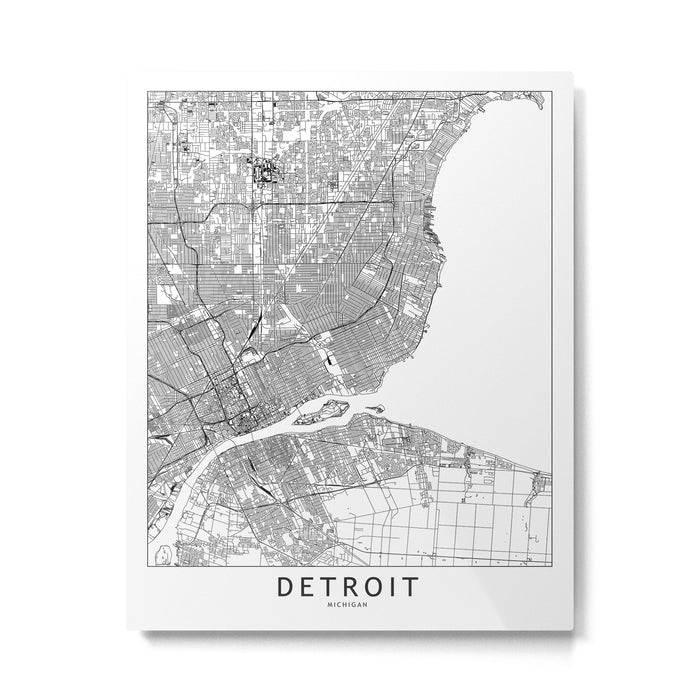 Detroit White Map Metal Print Gallery Image 1