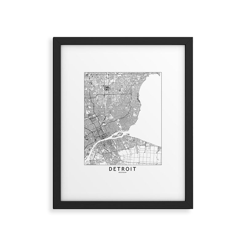 Detroit White Map Framed Art Print Gallery Image 5