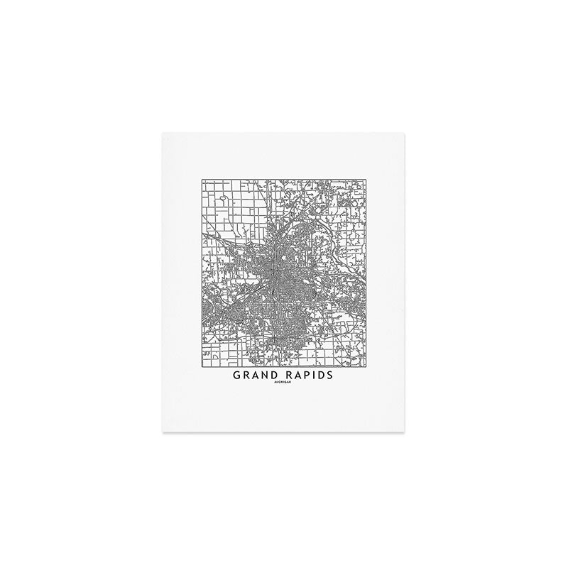 Grand Rapids White Map Art Print Gallery Image 1