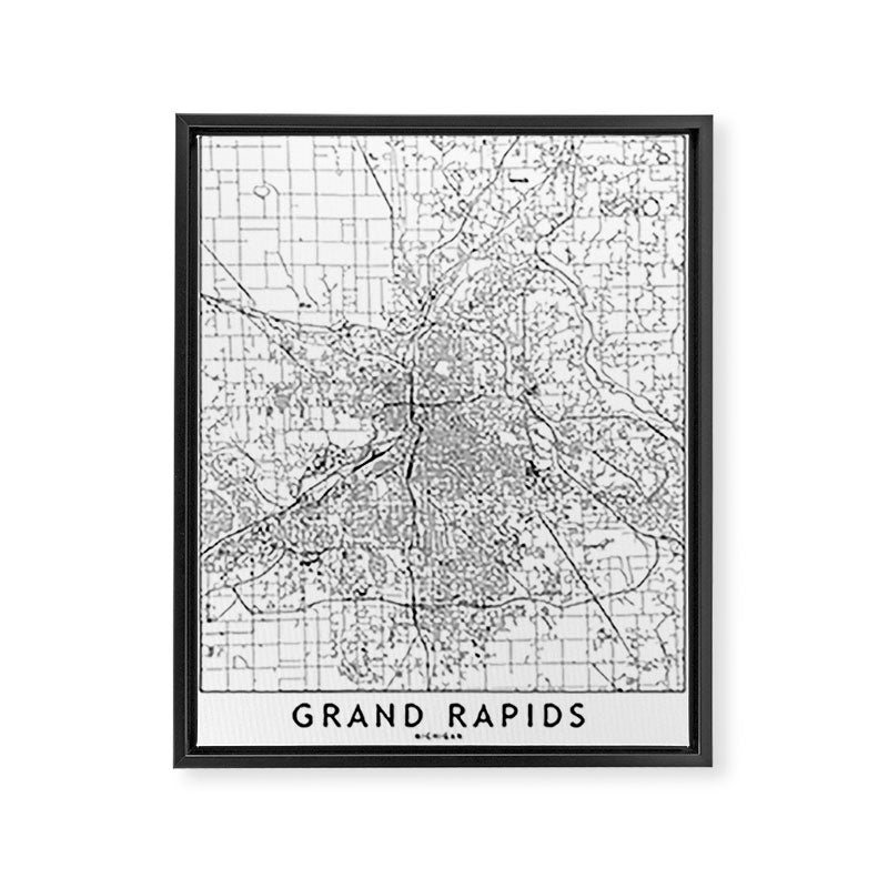 Grand Rapids White Map Framed Canvas Print Gallery Image 6