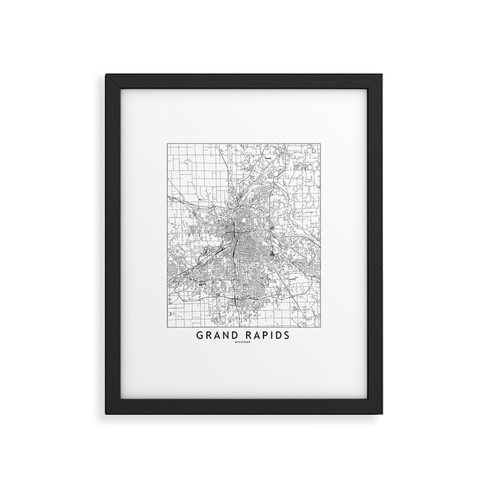 Grand Rapids White Map Framed Art Print Gallery Image 1