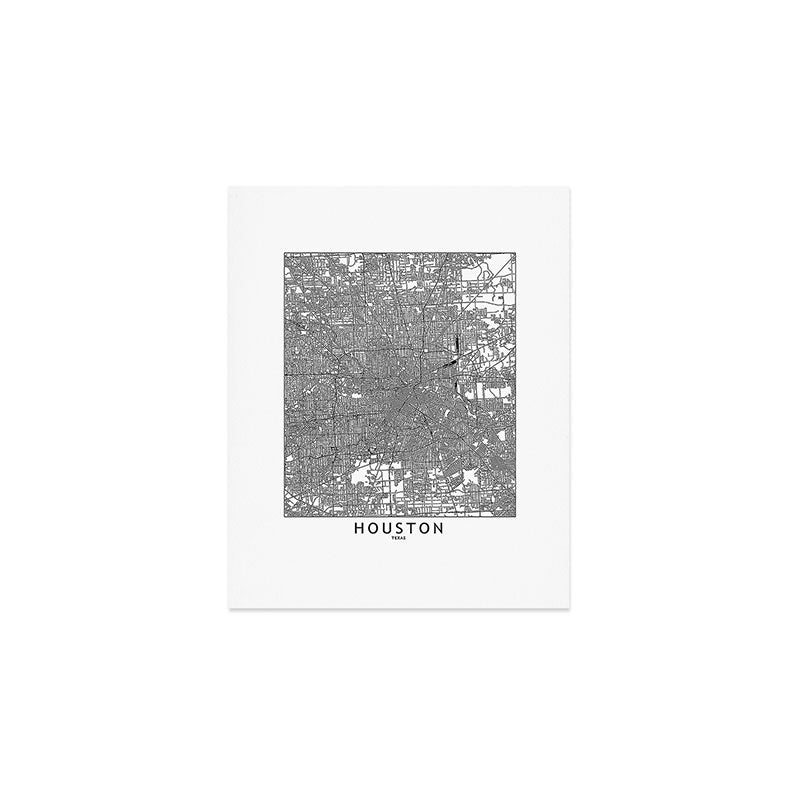 Houston White Map Art Print Gallery Image 1