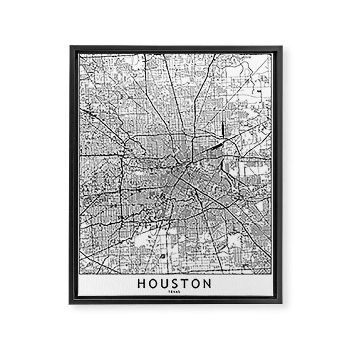 Houston White Map Framed Canvas Print Gallery Image 1