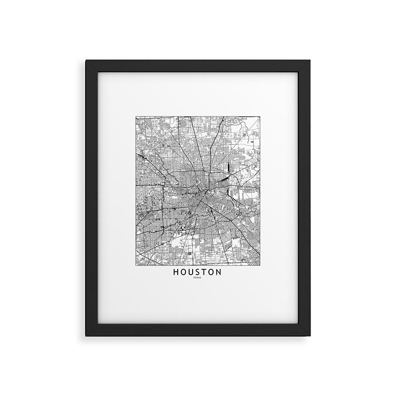 Houston White Map Framed Art Print Gallery Image 5