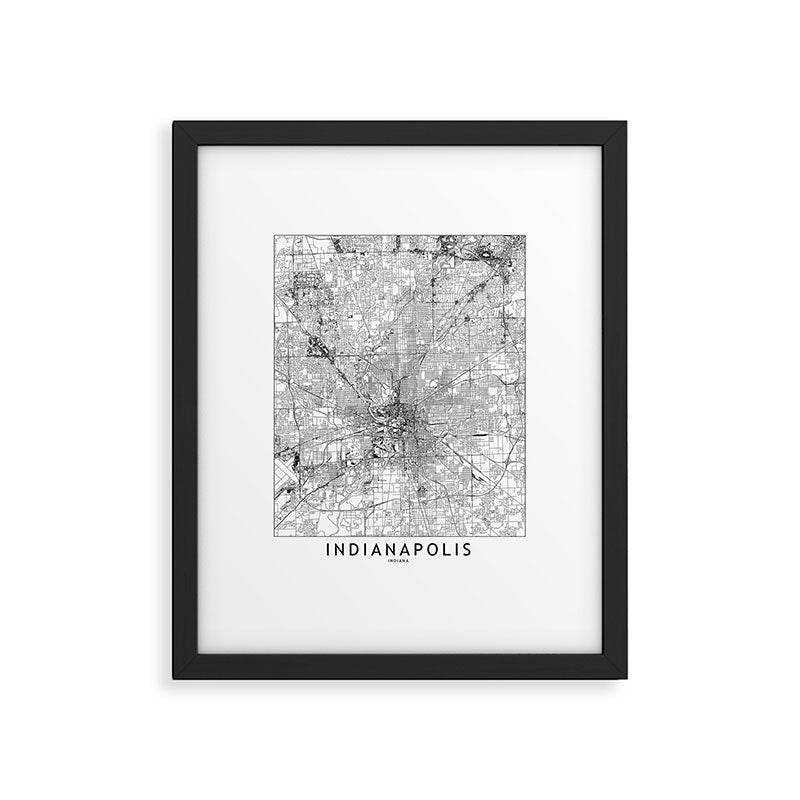 Indianapolis White Map Framed Art Print Gallery Image 5