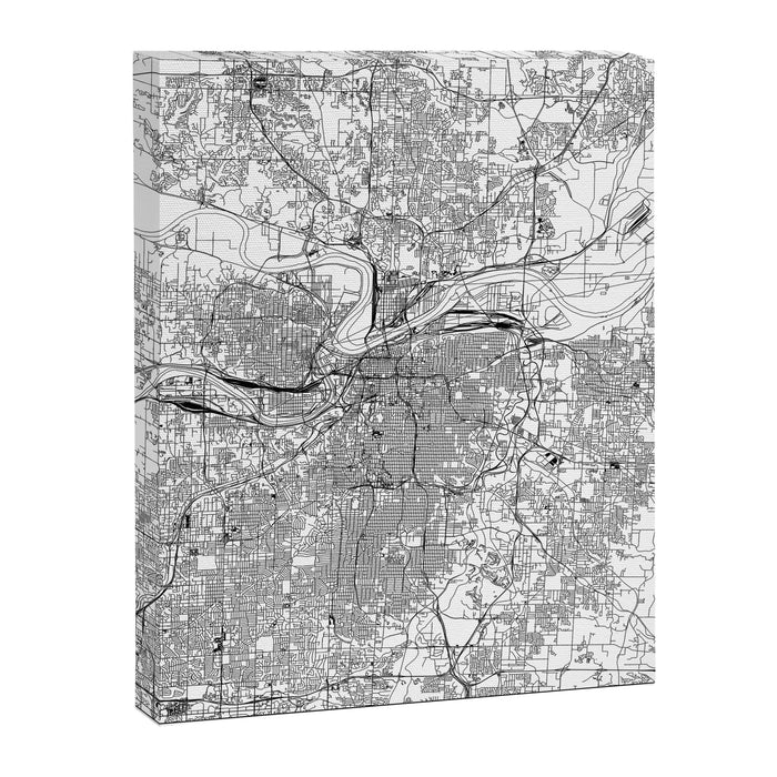 Kansas City White Map Canvas Print Gallery Image 1