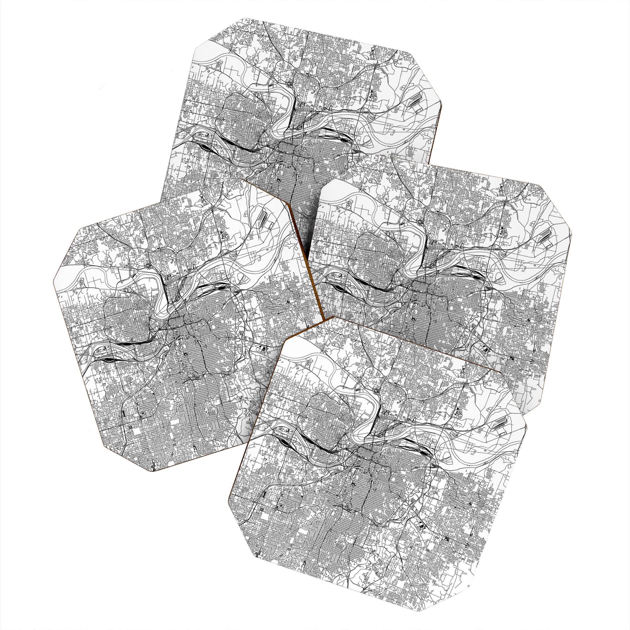 Kansas City White Map Coaster Gallery Image 1