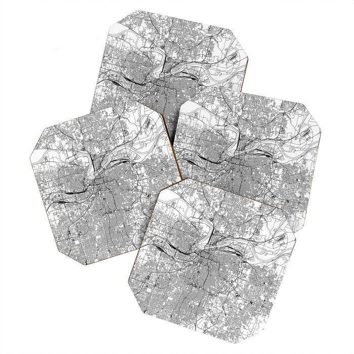Kansas City White Map Coaster Gallery Image 1