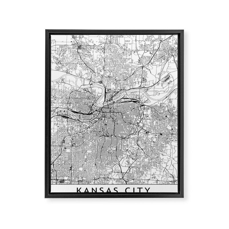 Kansas City White Map Framed Canvas Print Gallery Image 8