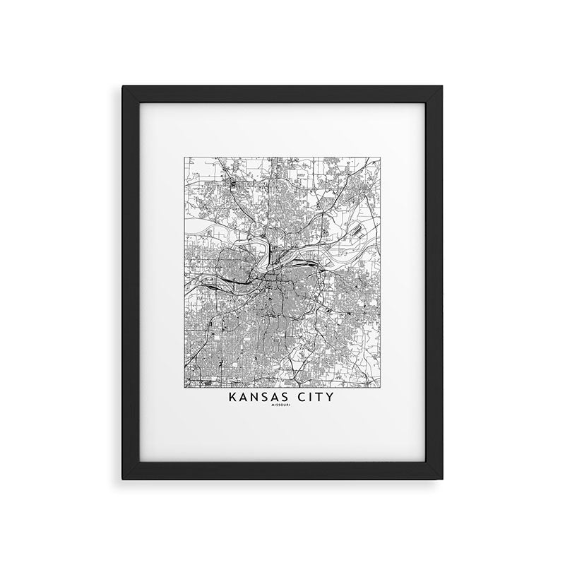 Kansas City White Map Framed Art Print Gallery Image 4