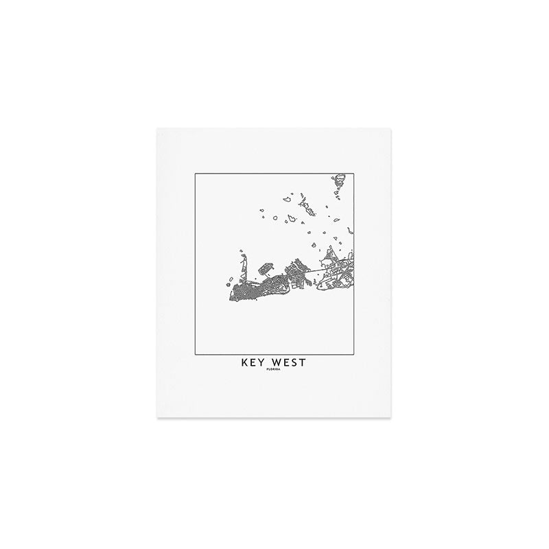 Key West White Map Art Print Gallery Image 1