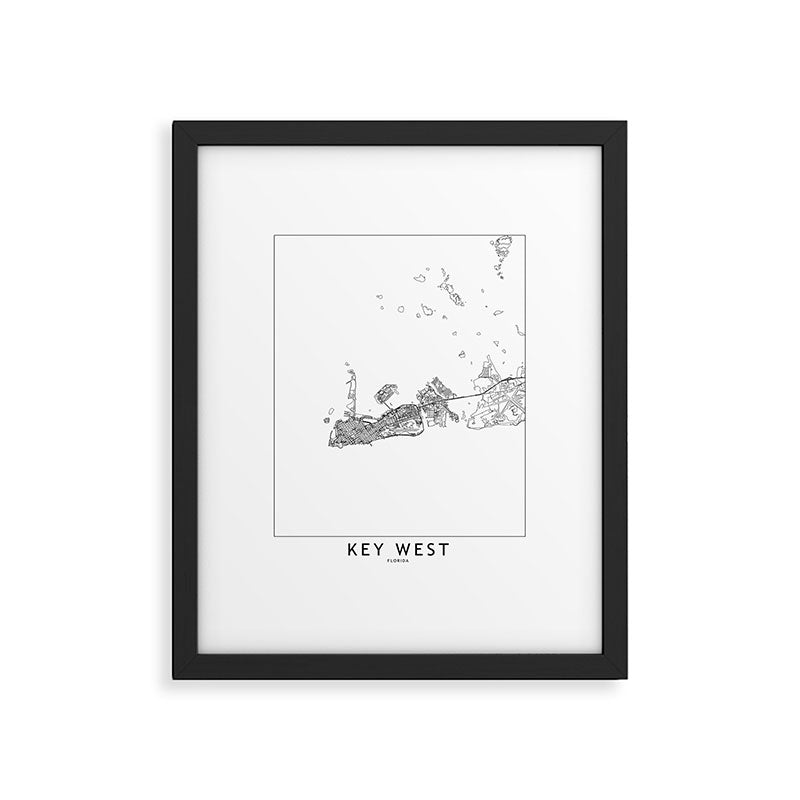 Key West White Map Framed Art Print Gallery Image 5