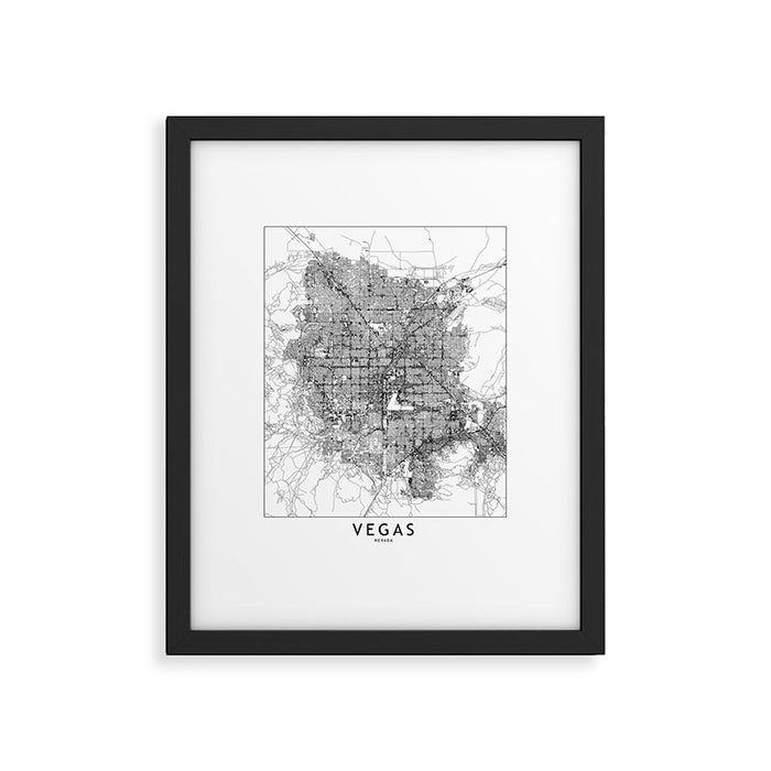 Las Vegas White Map Framed Art Print Gallery Image 1
