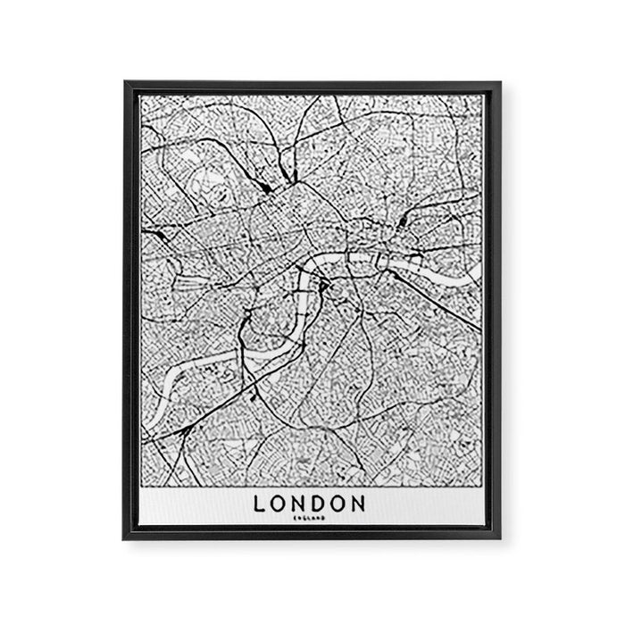 London White Map Framed Canvas Print Gallery Image 1
