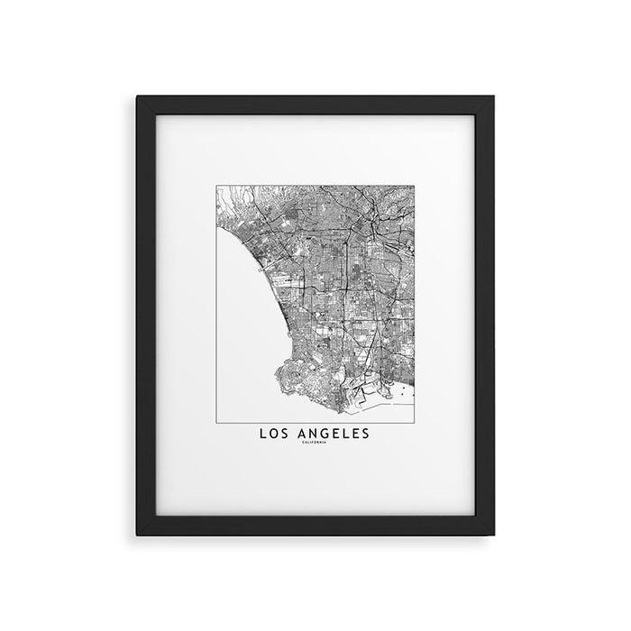 Los Angeles White Map Framed Art Print Gallery Image 1