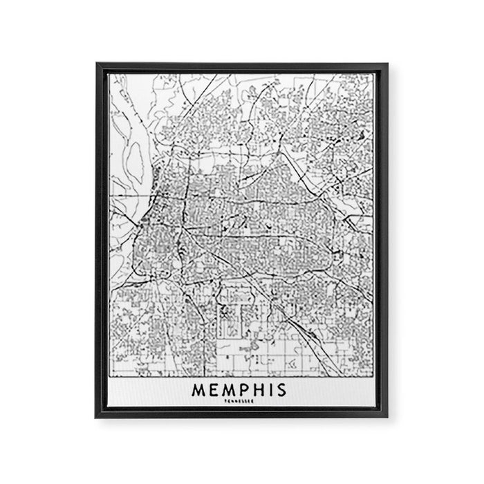 Memphis White Map Framed Canvas Print Gallery Image 1