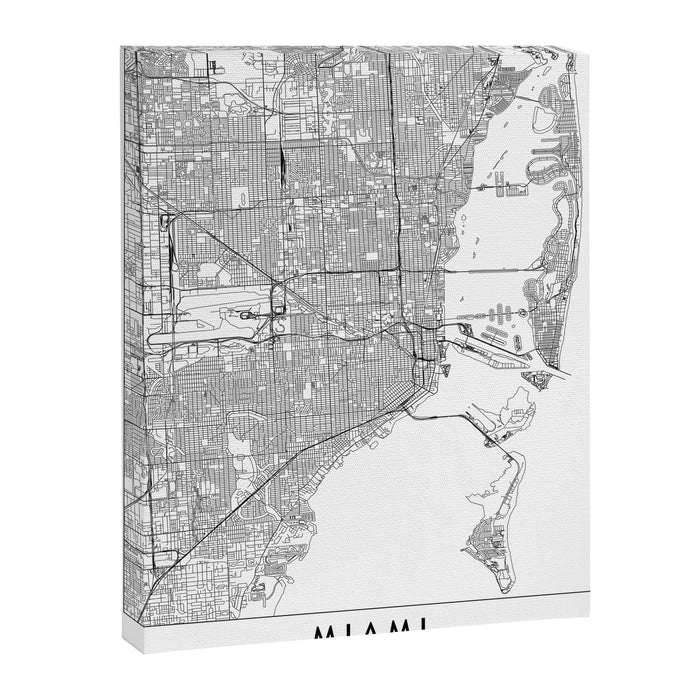 Miami White Map Canvas Print Gallery Image 1