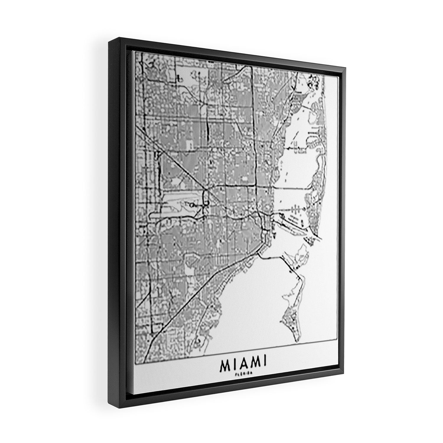 Miami White Map Framed Canvas Print Gallery Image 2