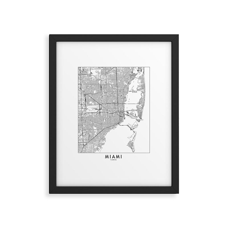Miami White Map Framed Art Print Gallery Image 5