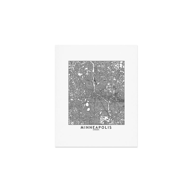 Minneapolis White Map Art Print Gallery Image 1