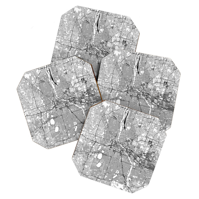 Minneapolis White Map Coaster Gallery Image 1