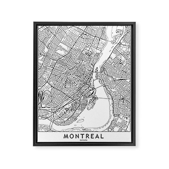 Montreal White Map Framed Canvas Print Gallery Image 1