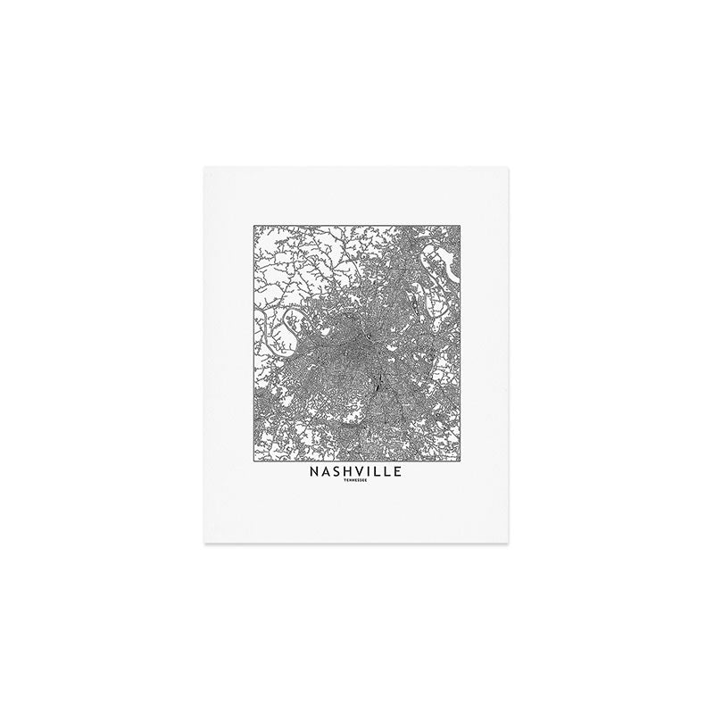 Nashville White Map Art Print Gallery Image 1
