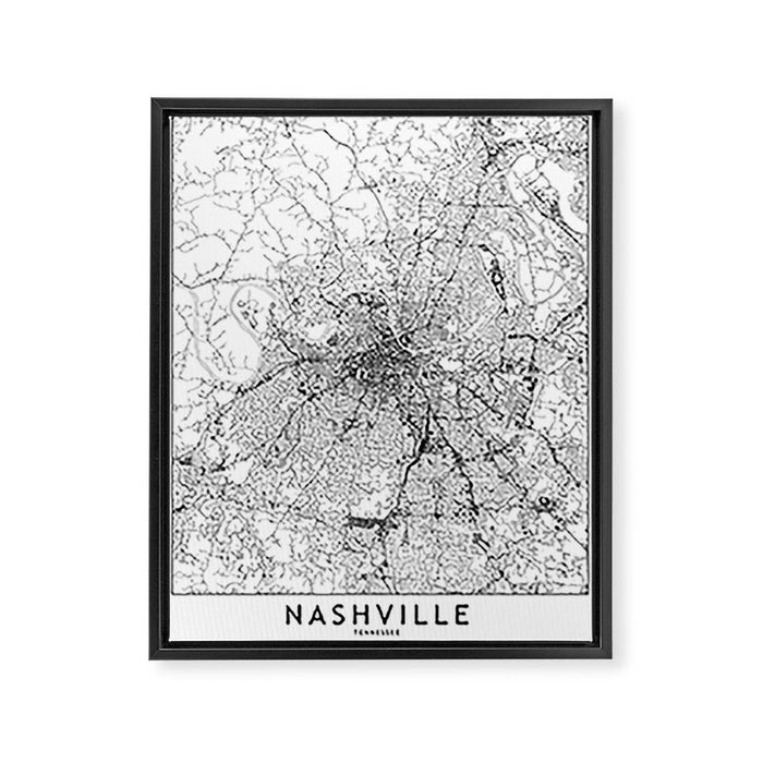 Nashville White Map Framed Canvas Print Gallery Image 1