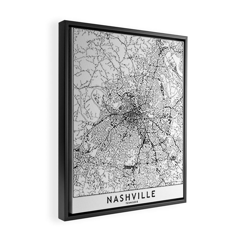 Nashville White Map Framed Canvas Print Gallery Image 2