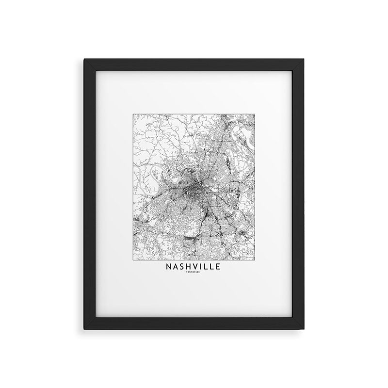 Nashville White Map Framed Art Print Gallery Image 5