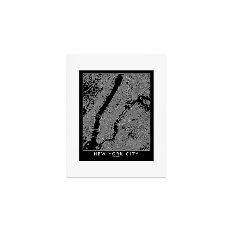 New York City Black Map Art Print Gallery Image 1