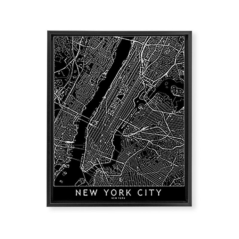 New York City Black Map Framed Canvas Print Gallery Image 6
