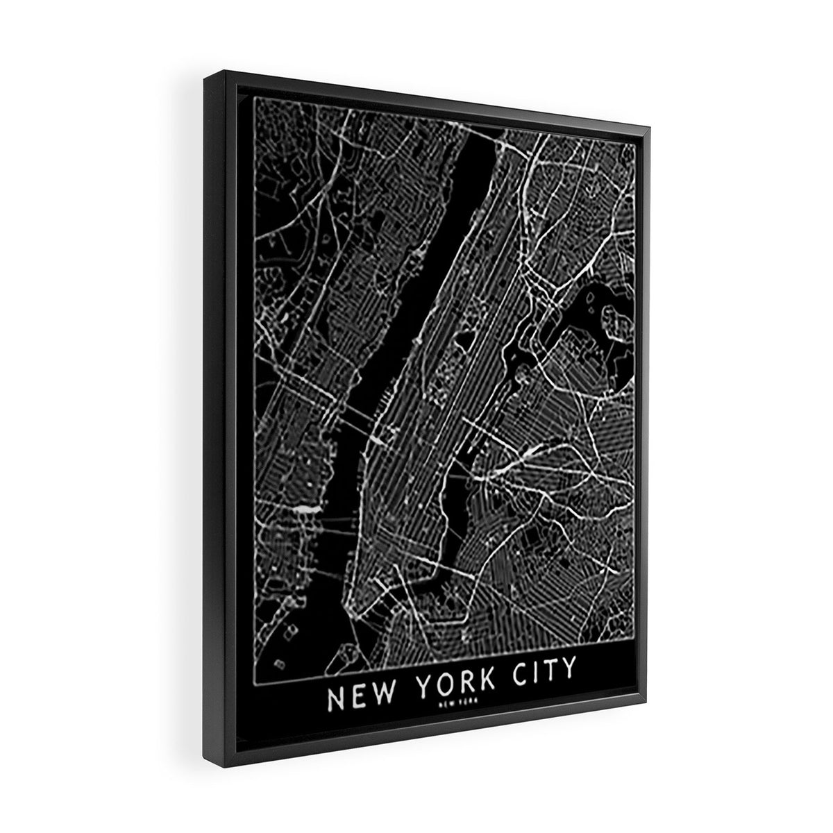 New York City Black Map Framed Canvas Print Gallery Image 2