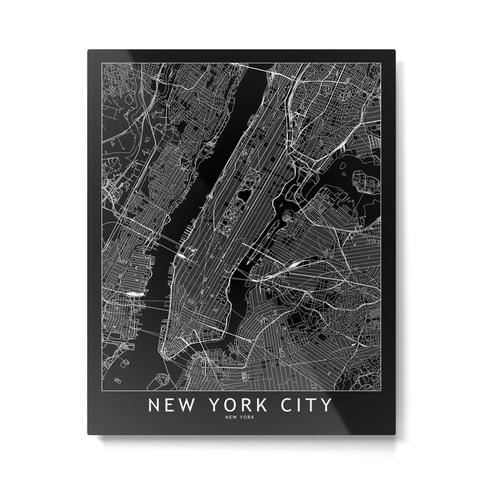 New York City Black Map Metal Print Gallery Image 1