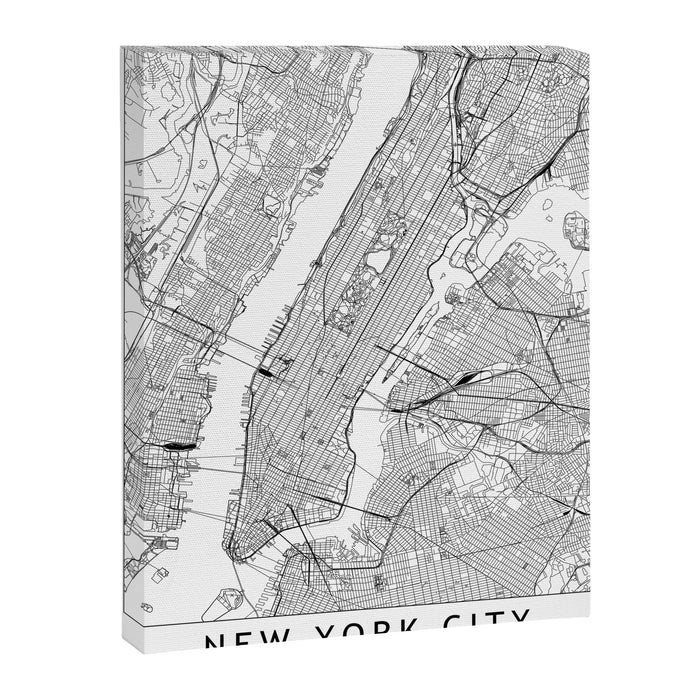 New York City White Map Canvas Print Gallery Image 1