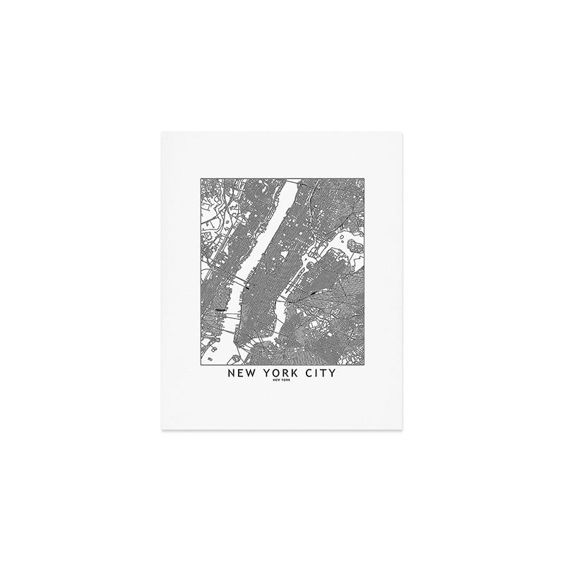 New York City White Map Art Print Gallery Image 1