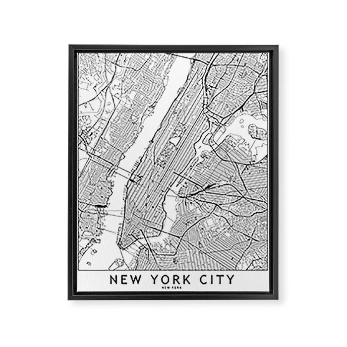 New York City White Map Framed Canvas Print Gallery Image 1