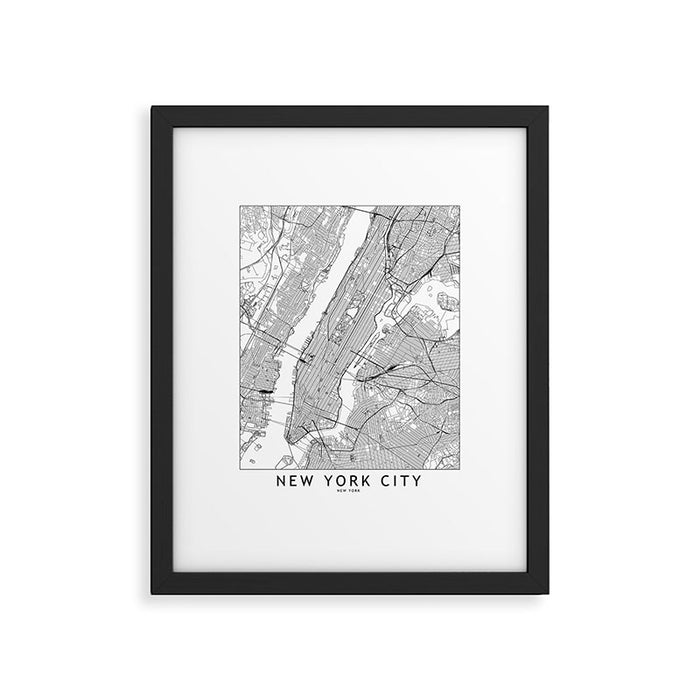 New York City White Map Framed Art Print Gallery Image 1