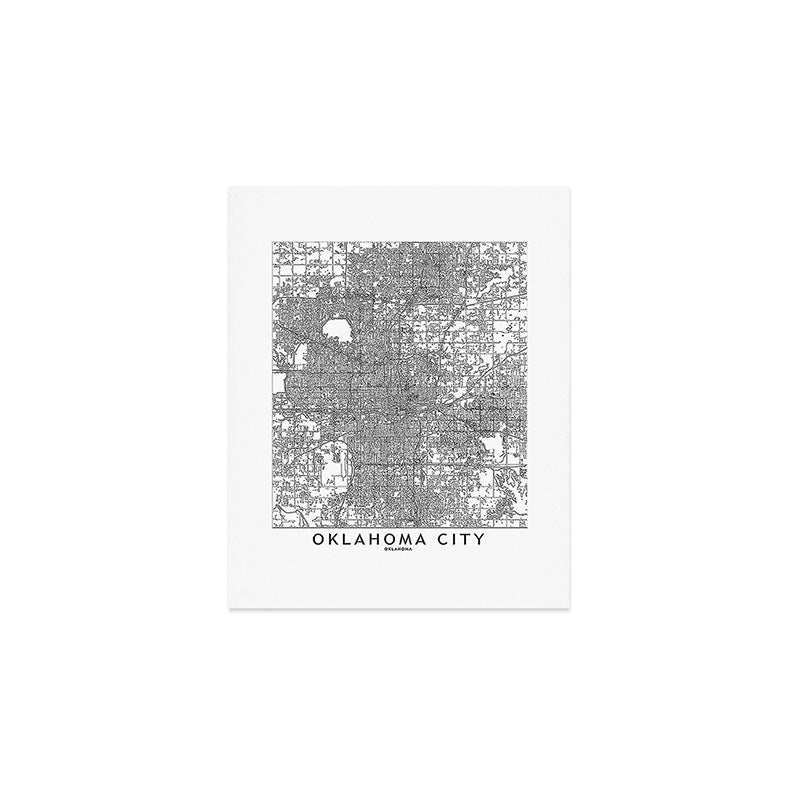 Oklahoma City White Map Art Print Gallery Image 1