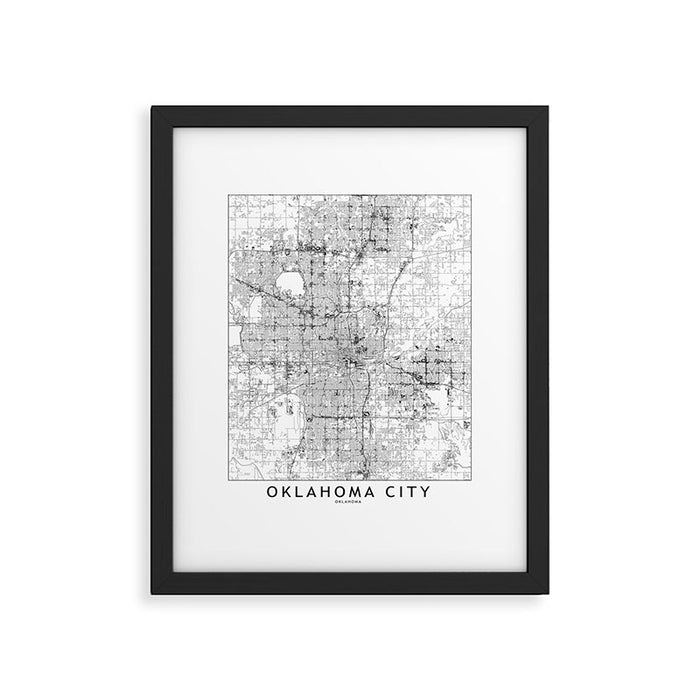 Oklahoma City White Map Framed Art Print Gallery Image 1