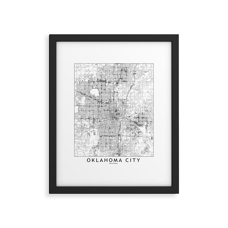 Oklahoma City White Map Framed Art Print Gallery Image 5