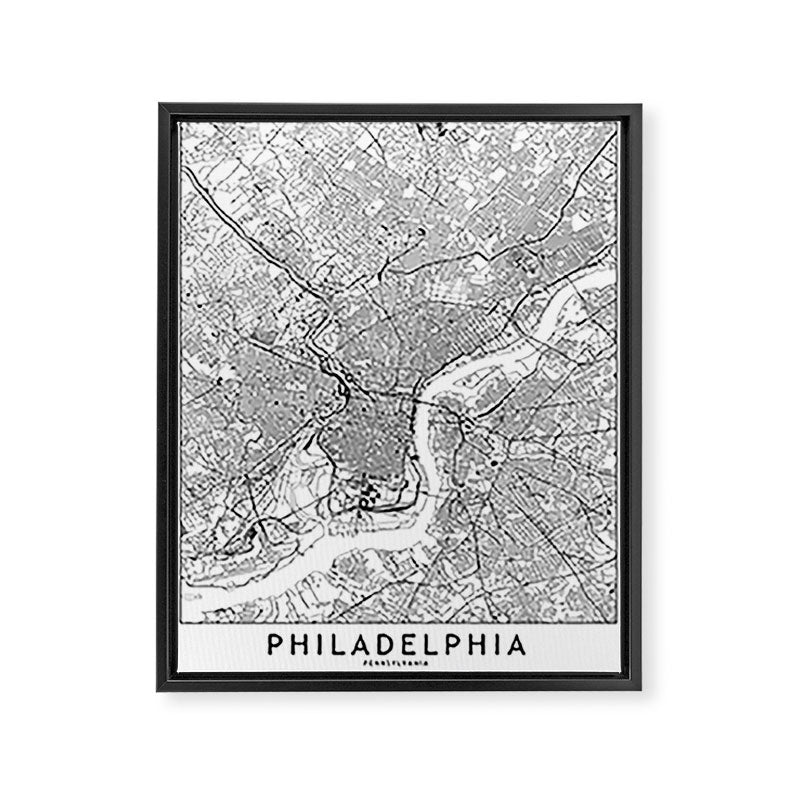 Philadelphia White Map Framed Canvas Print Gallery Image 6